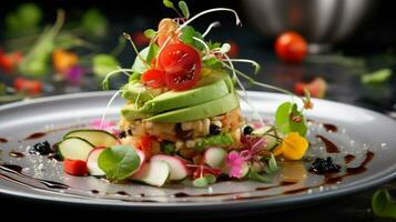 friskhet och friska äter i en gourmet vegetarian måltid foto