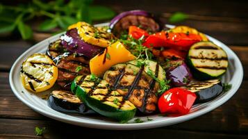 friskhet och friska äter på en tallrik av grillad vegetabiliska foto