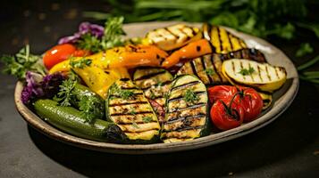 friskhet och friska äter på en tallrik av grillad vegetabiliska foto