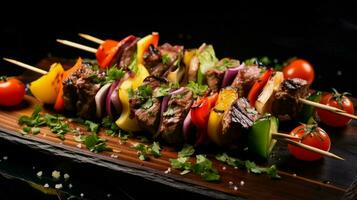 grillad kött grillspett med grönsaker en gourmet sommar foto