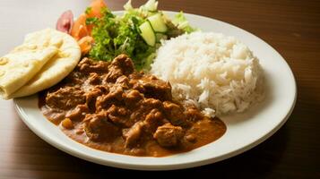 friska lunch måltid med kokta nötkött curry foto