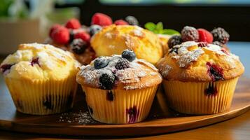 eftergiven hemlagad gourmet muffins med färsk bär foto