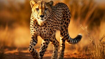 majestätisk gepard gående i afrikansk vildmark område foto