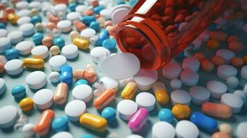 medicin behållare spill färgrik piller bakgrund foto