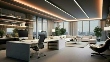 modern kontor design med elegant belysning och dekor foto