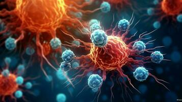 molekyl strukturera av cancer celler under mikroskop foto