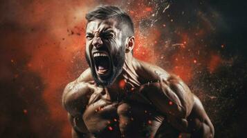 muskulös idrottare skrikande utövar för konkurrenskraftig foto