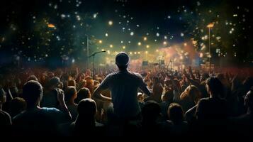 nattetid konsert musiker spela till upphetsad folkmassan foto