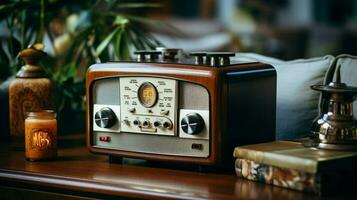 gammal fashioned radio på tabell ger nostalgi Hem foto