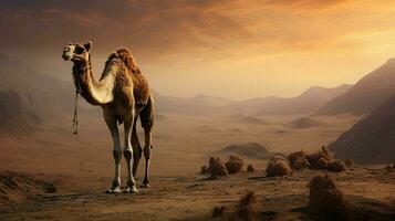 ett dromedar kamel stående i lugn vildmark foto