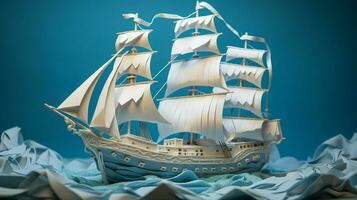 origami papper hantverk fartyg segel på fantasi nautisk foto