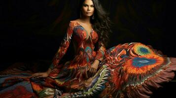 utsmyckad silke klänning ställer ut inhemsk kultur skönhet foto