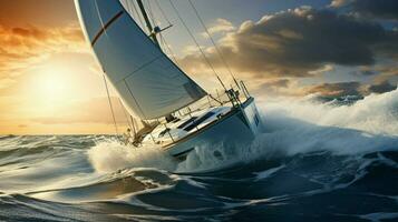 segling Yacht på blå vatten hastighet och äventyr foto
