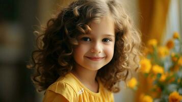leende barn söt porträtt glad flicka små barndom foto