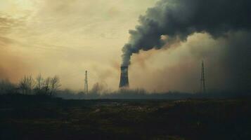 rök stiger från fabrik skorsten förorenande natur foto