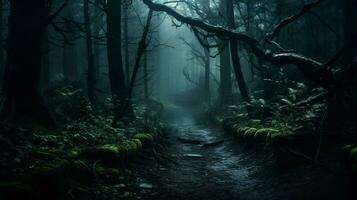 läskigt skog mysterium i natur lugn scen foto