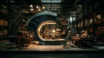 stål maskineri tänds verkstad inomhus med kreativ foto