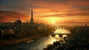 Sol uppsättningar på paris en stad av historia foto