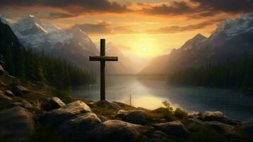 solnedgång speglar kristen berg andlighet i natur foto