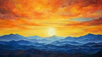 solnedgång himmel över berg orange gul blå foto
