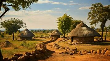 halmtak tak punkt idyllisk afrikansk lantlig landskap foto