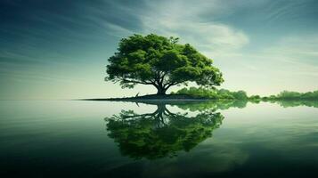 de grön träd speglar dess naturlig skönhet i de lugn foto