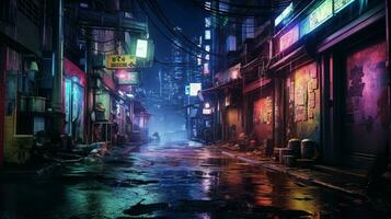 vibrerande färger belysa smutsig stad gator på natt foto