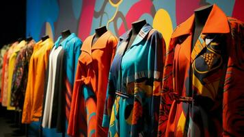 vibrerande mode textil- mönster samling på visa foto