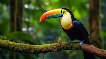 vibrerande toucan perching på gren i tropisk regnskog foto