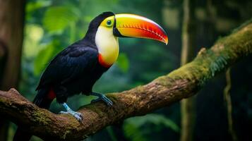 vibrerande toucan perching på gren i tropisk regnskog foto