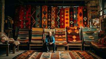 vävd kilim matta ställer ut turkiska textil- kultur foto