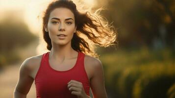ung kvinna joggning utomhus njuter friska livsstil foto