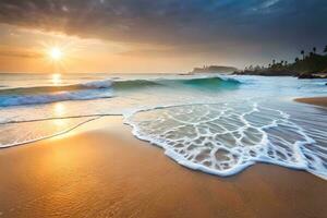 solnedgång på de strand i sri lanka. ai-genererad foto