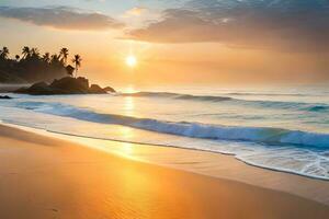 solnedgång på de strand i sri lanka. ai-genererad foto