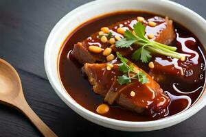 kinesisk fläsk och böna ostmassa soppa. ai-genererad foto