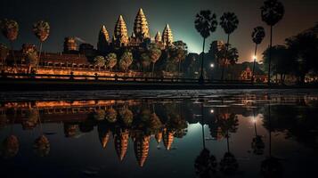 natt se av angkor wat. generativ ai foto