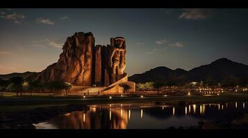 natt se av afrikansk renässans monument. generativ ai foto