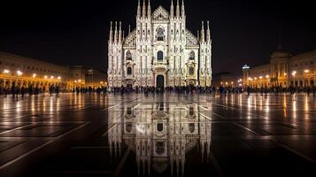 natt se av duomo di milano. generativ ai foto