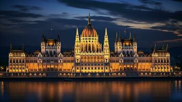 natt se av budapest parlament. generativ ai foto