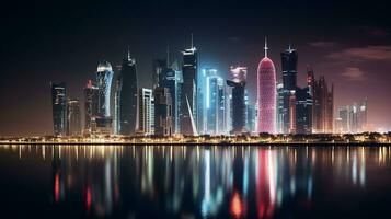 natt se av burj qatar. generativ ai foto