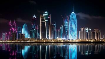 natt se av burj qatar. generativ ai foto