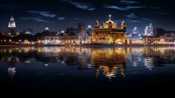 natt se av gyllene tempel - harmandir sahib. generativ ai foto