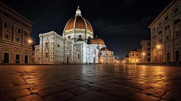 natt se av florens katedral - duomo. generativ ai foto