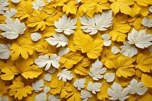 gul och vit löv bakgrund, löv bakgrund, löv tapet, ai generativ foto