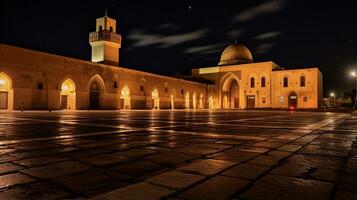 natt se av bra moské av kairouan. generativ ai foto