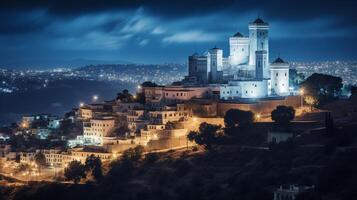 natt se av kasbah av alger. generativ ai foto