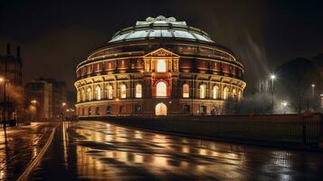 natt se av kunglig albert hall. generativ ai foto