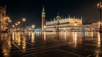 natt se av piazza san marco. generativ ai foto