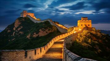 natt se av de bra vägg av Kina. generativ ai foto