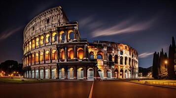 natt se av de colosseum. generativ ai foto